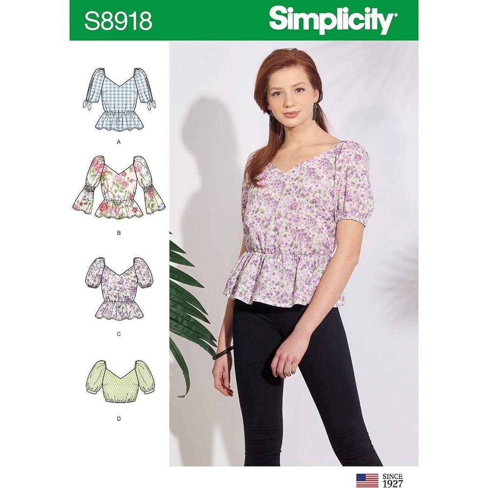 Simplicity Sewing Pattern 8918 Top Blouse Misses Size 4-12 Peplum Puff Sleeve